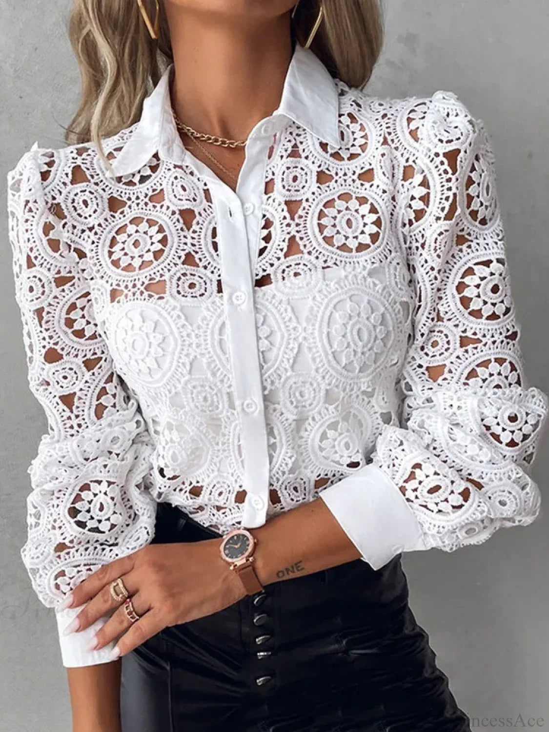 Elegant Lace Patchwork White Blouse