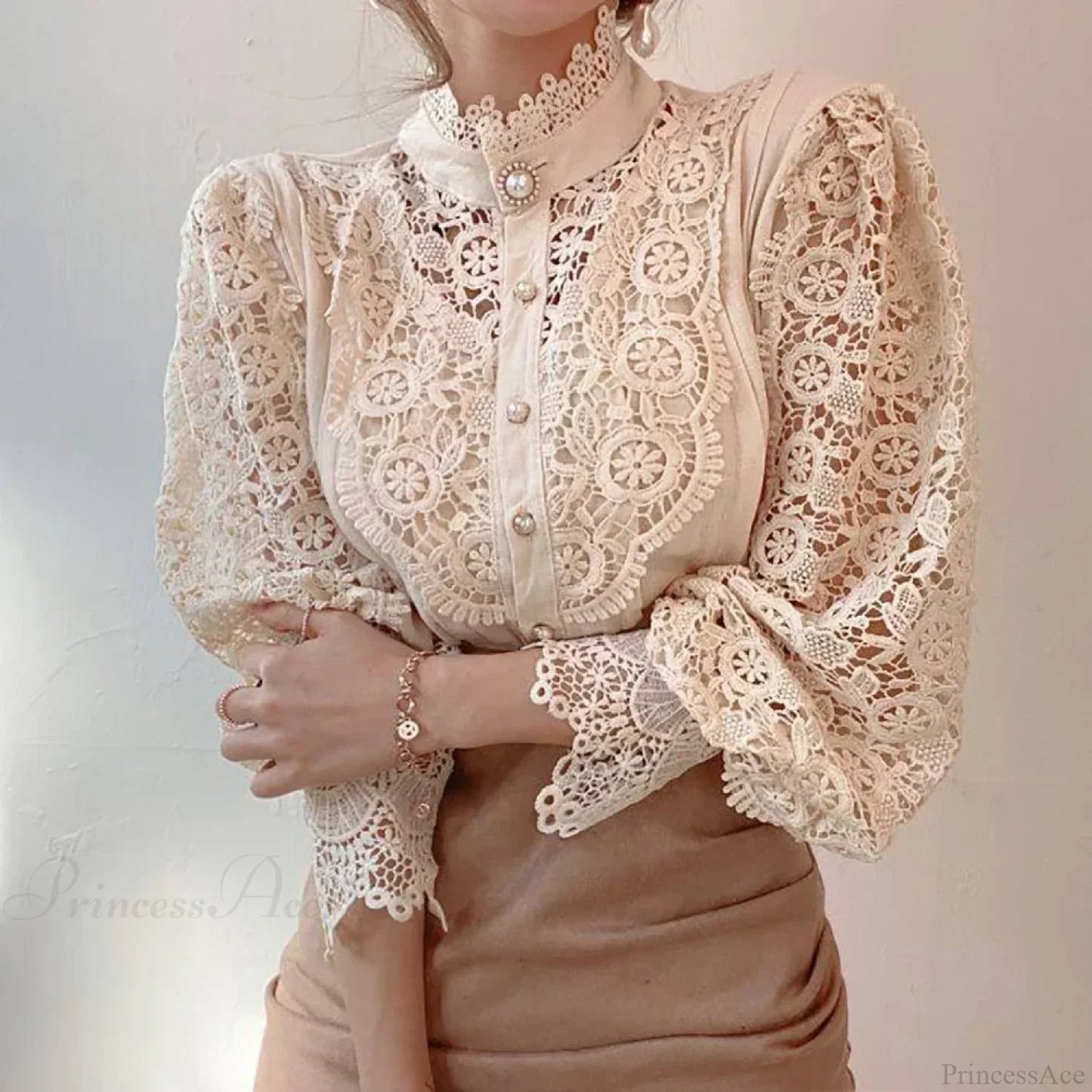 Elegant Lace Patchwork White Blouse