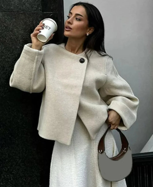 Elegant Solid Wool One Button Overcoat