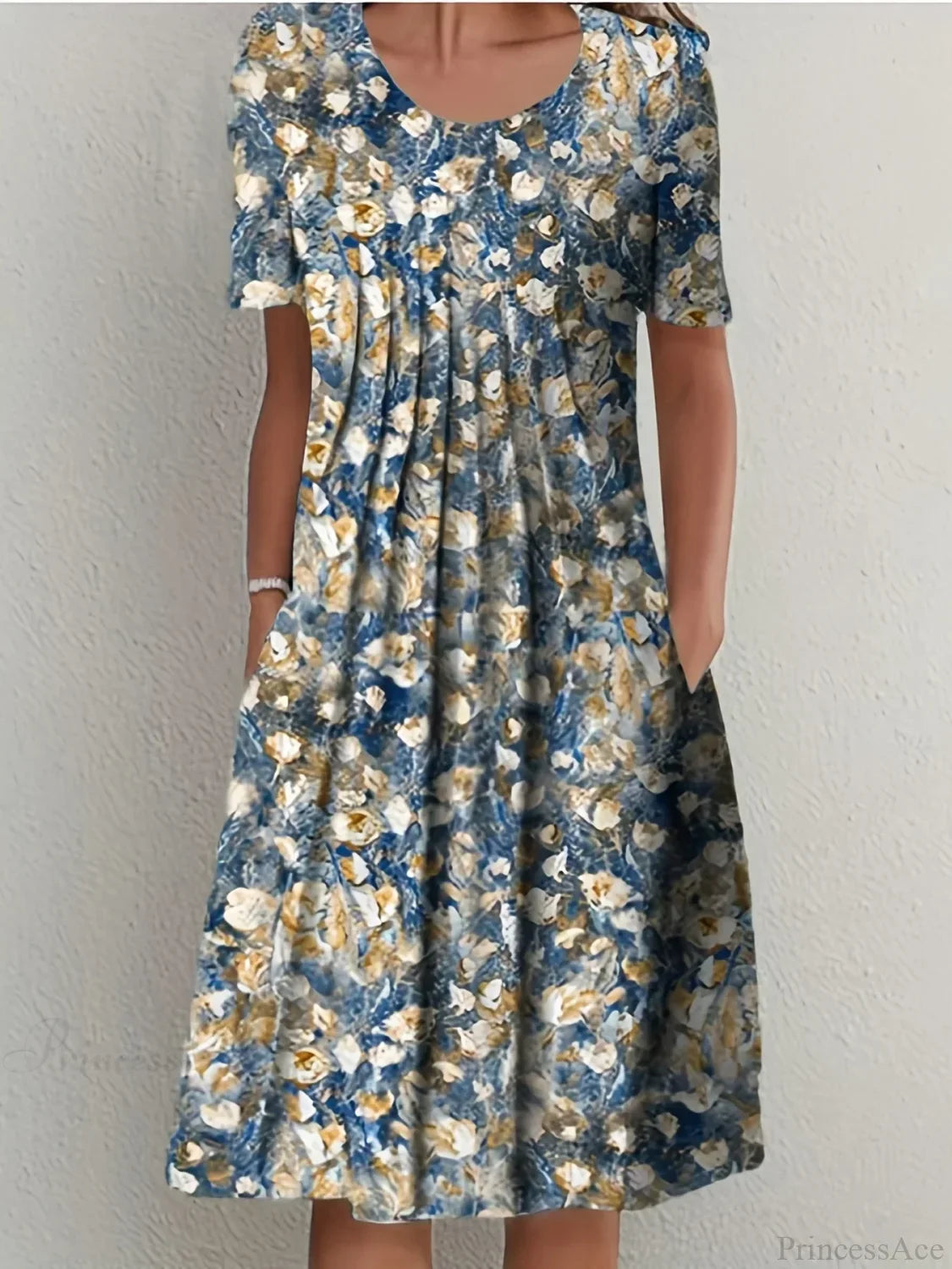 Elegant Spring Summer Round Neck Printed Floral Dress