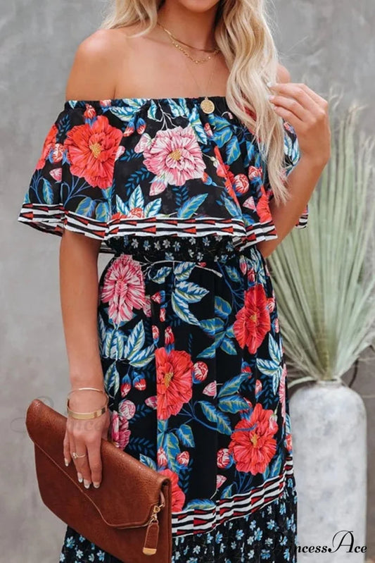 Elegant Tube Top Trendy Three-color Printed Maxi Dress