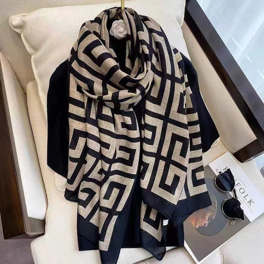 Nadia | Elegant geometric print scarf, large soft, cozy and breathable scarf for autumn/winter, warm decoration, inelastic women's scarf