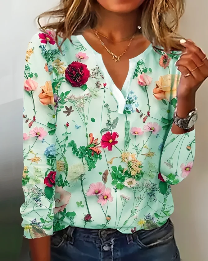 Nerea® | Blouse with imprimé floral and décolleté in V