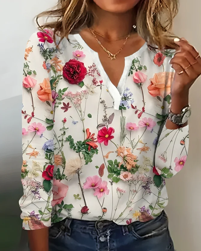 Nerea® | Blouse with imprimé floral and décolleté in V