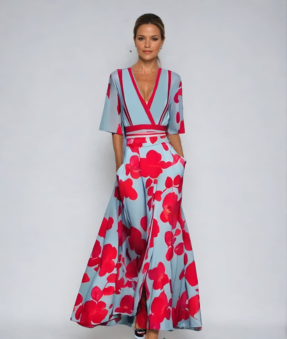 Eliza | Women's V-Neck Floral Wrap Maxi Dress