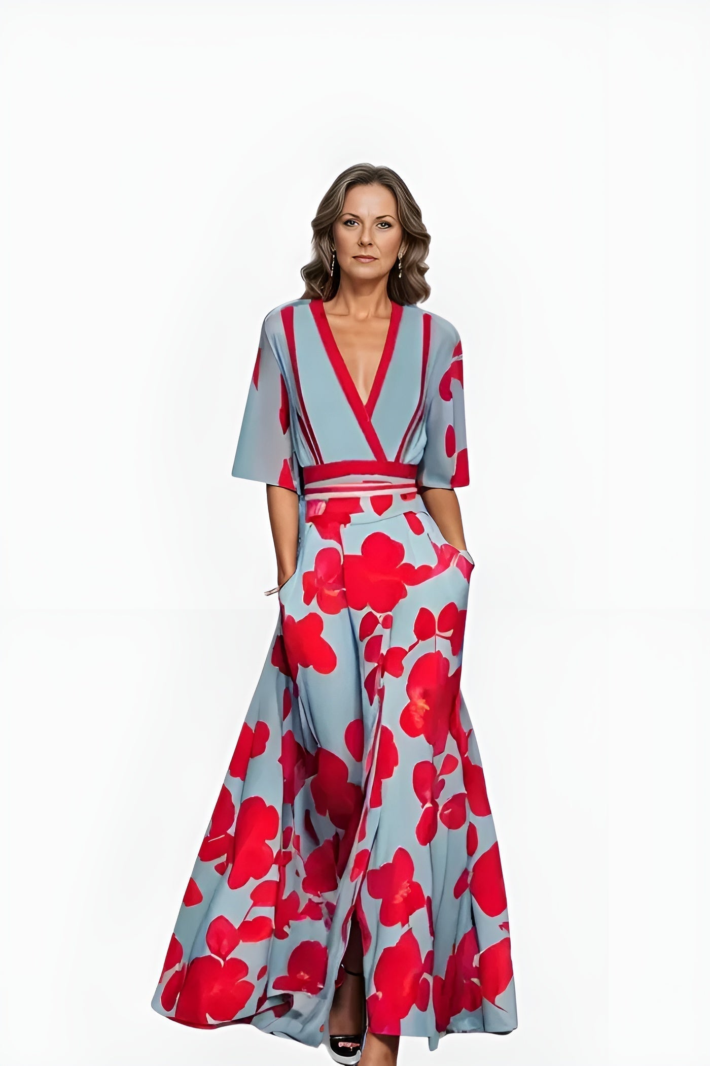 Eliza | Women's V-Neck Floral Wrap Maxi Dress