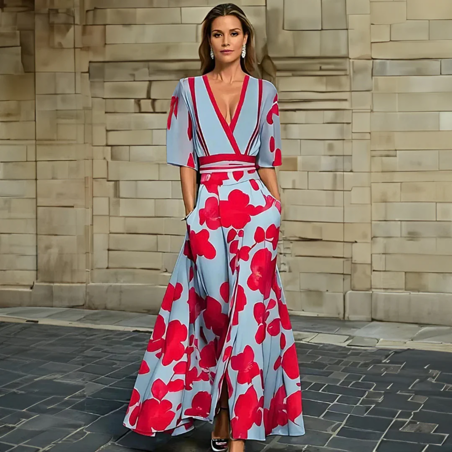 Eliza | Women's V-Neck Floral Wrap Maxi Dress