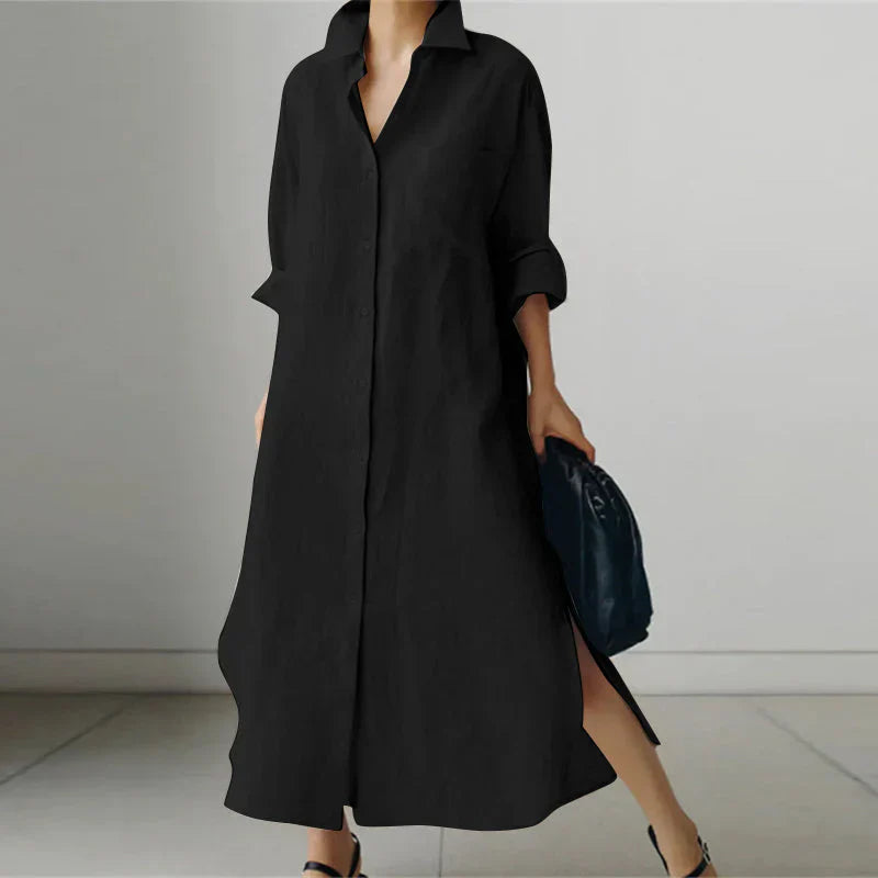 Ellen | Women's Long Sleeve Button-Down Maxi Dress