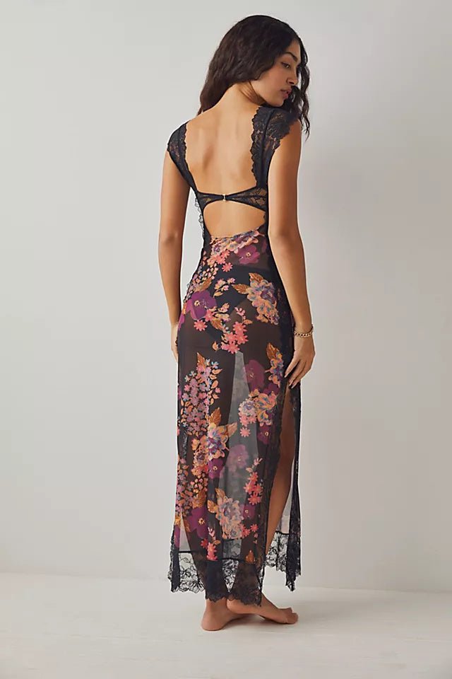 Marcela® | Maxi Mesh Slip With Floral Print And Cut-Outs