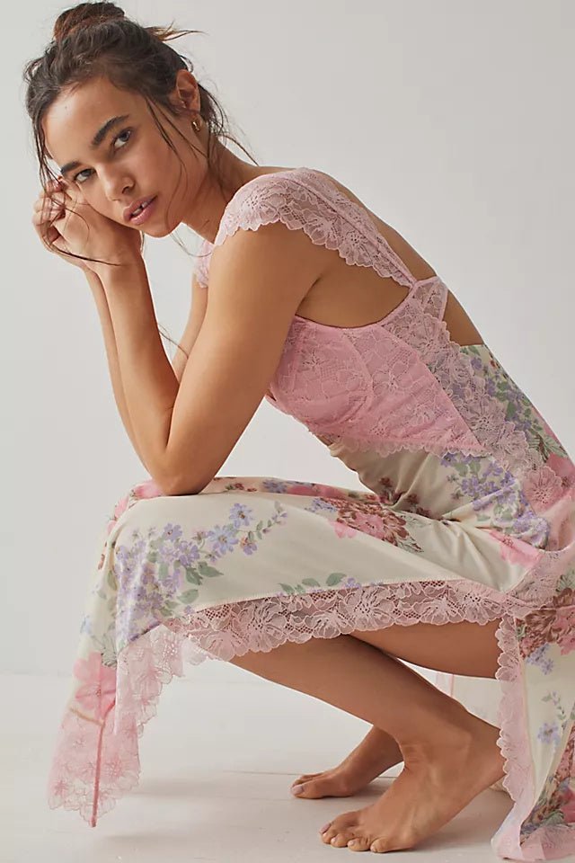Marcela® | Maxi Mesh Slip With Floral Print And Cut-Outs