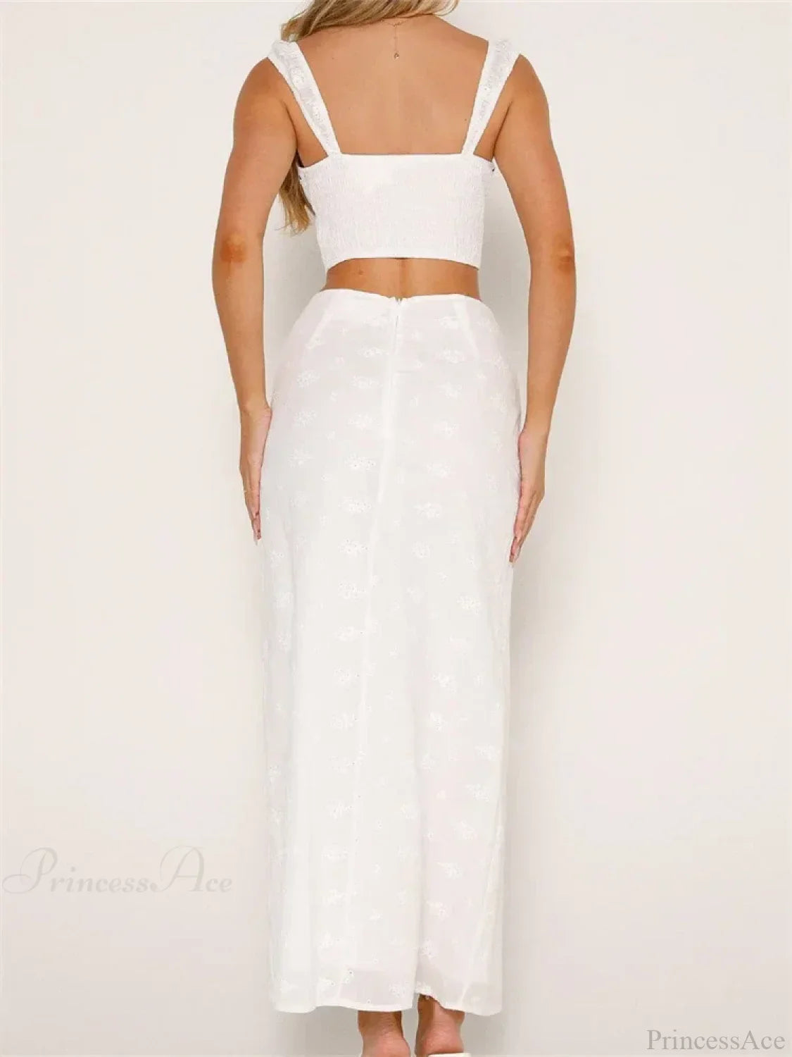 Embroidered Flower Sleeveless Crop Top High Waist Long Skirt