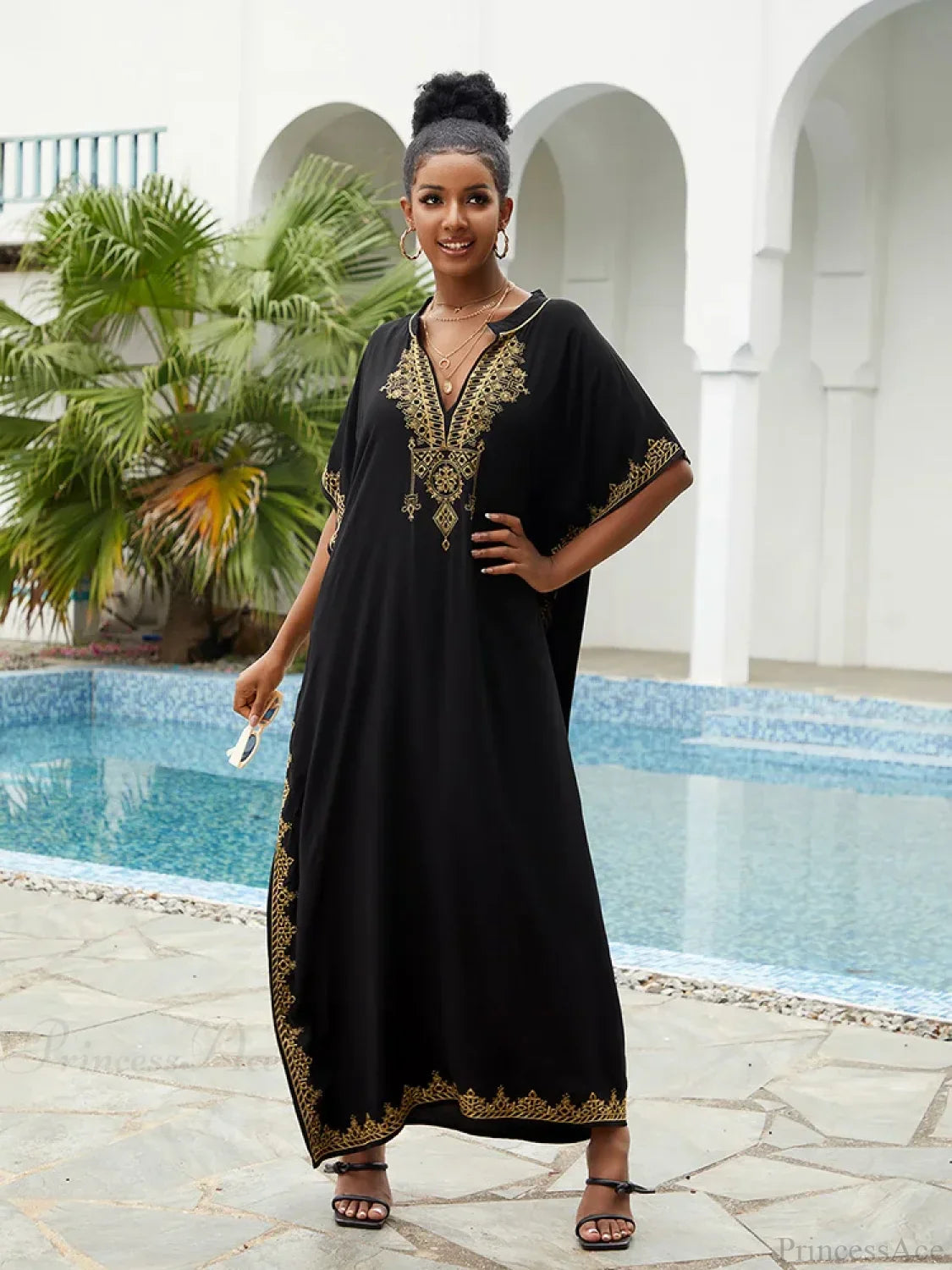 Embroidery Printed Long Dress Cover Up