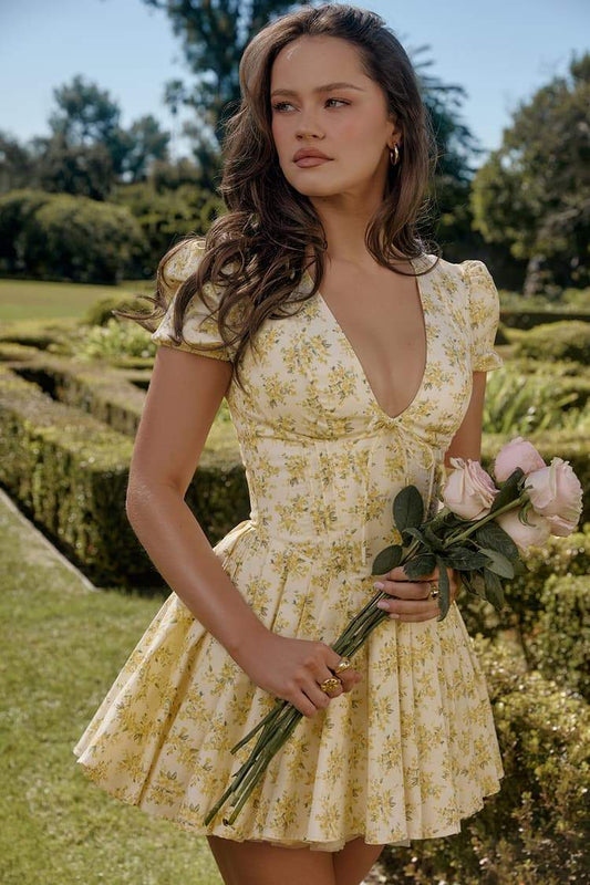 Helga® | Floral V-Neck Corset Mini Dress