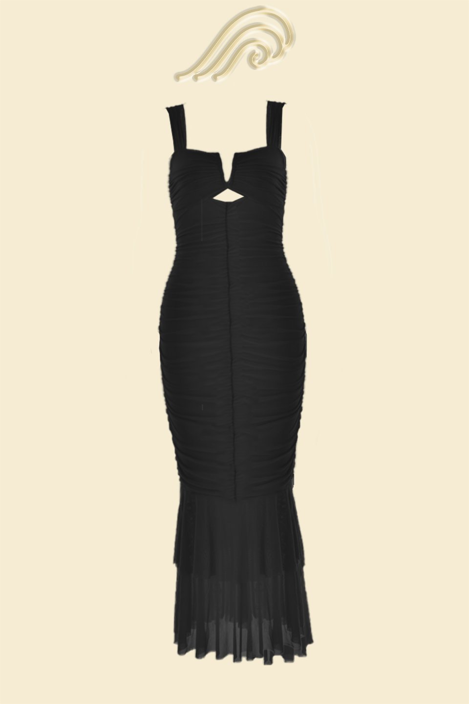 Dulce® | Flared Ruched Mesh Midi Dress