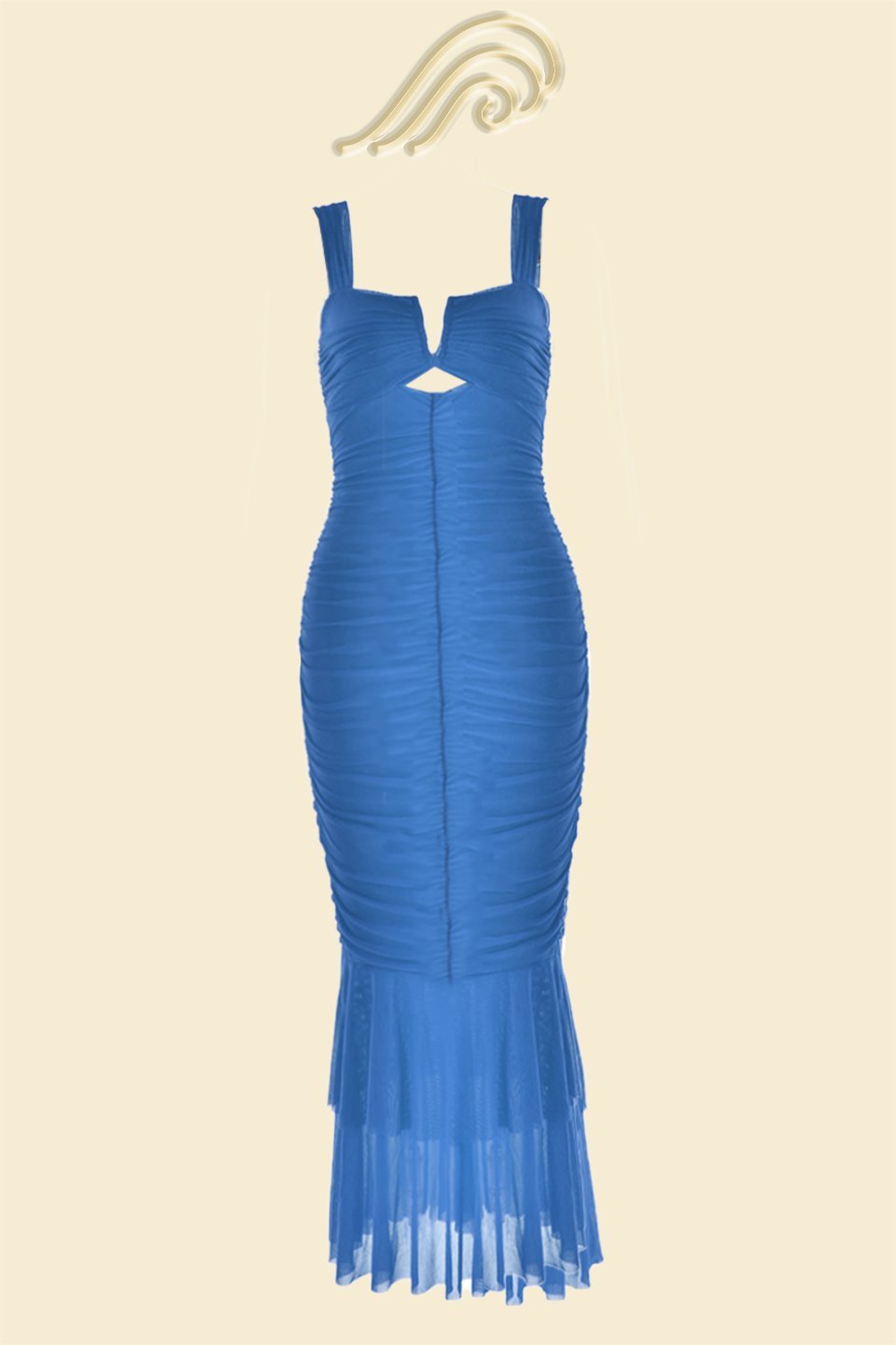 Dulce® | Flared Ruched Mesh Midi Dress