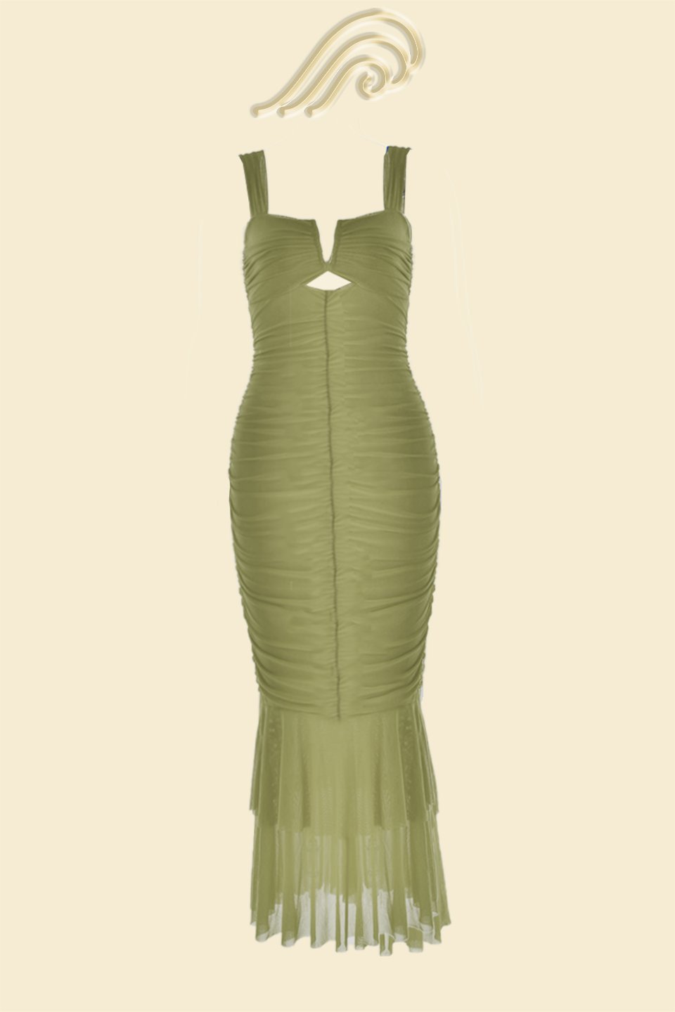 Dulce® | Flared Ruched Mesh Midi Dress