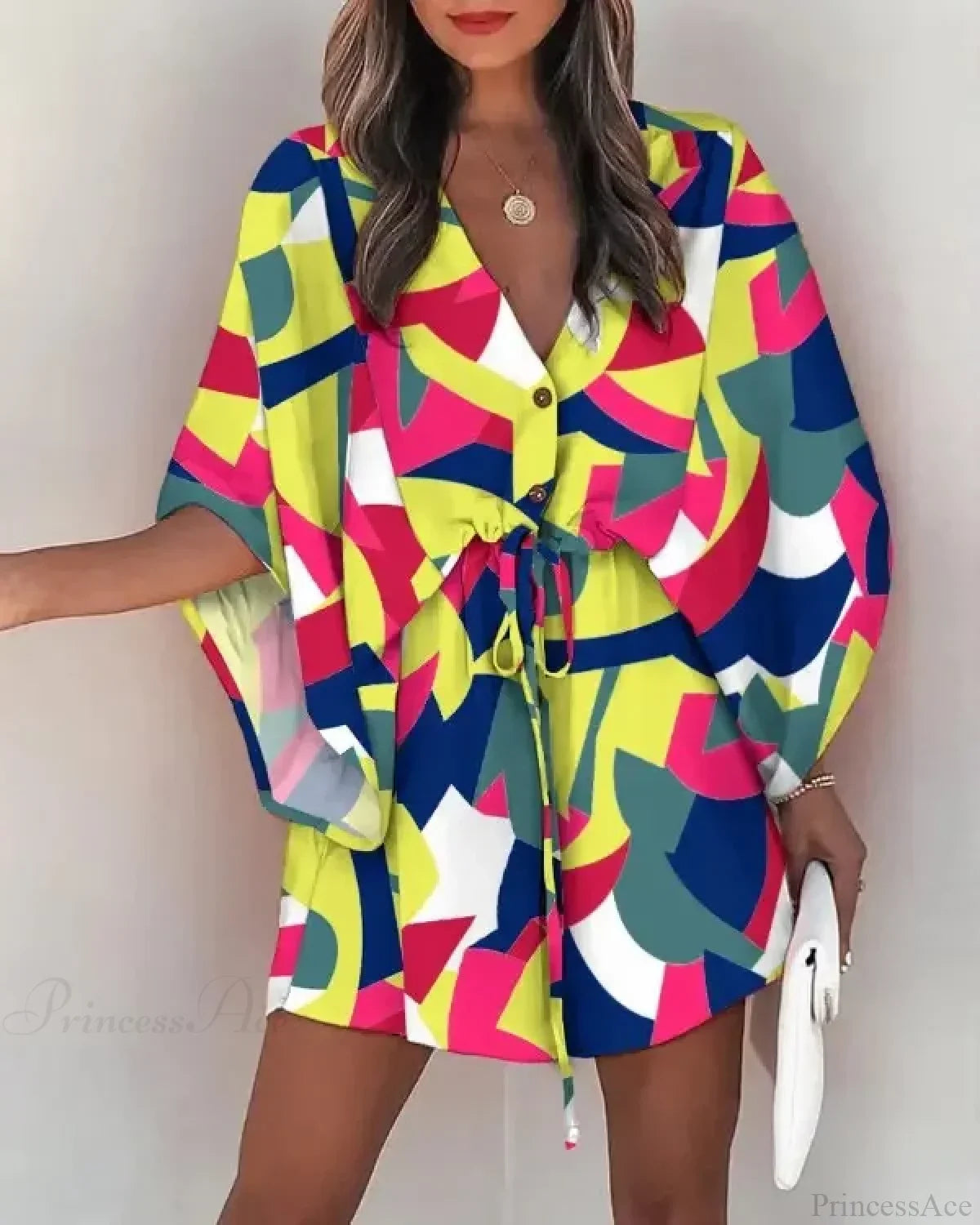 European Fashion Print V-neck Vacation Dress