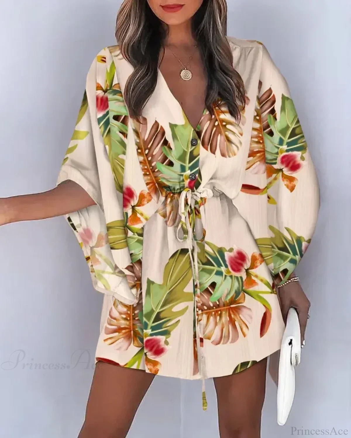 European Fashion Print V-neck Vacation Dress