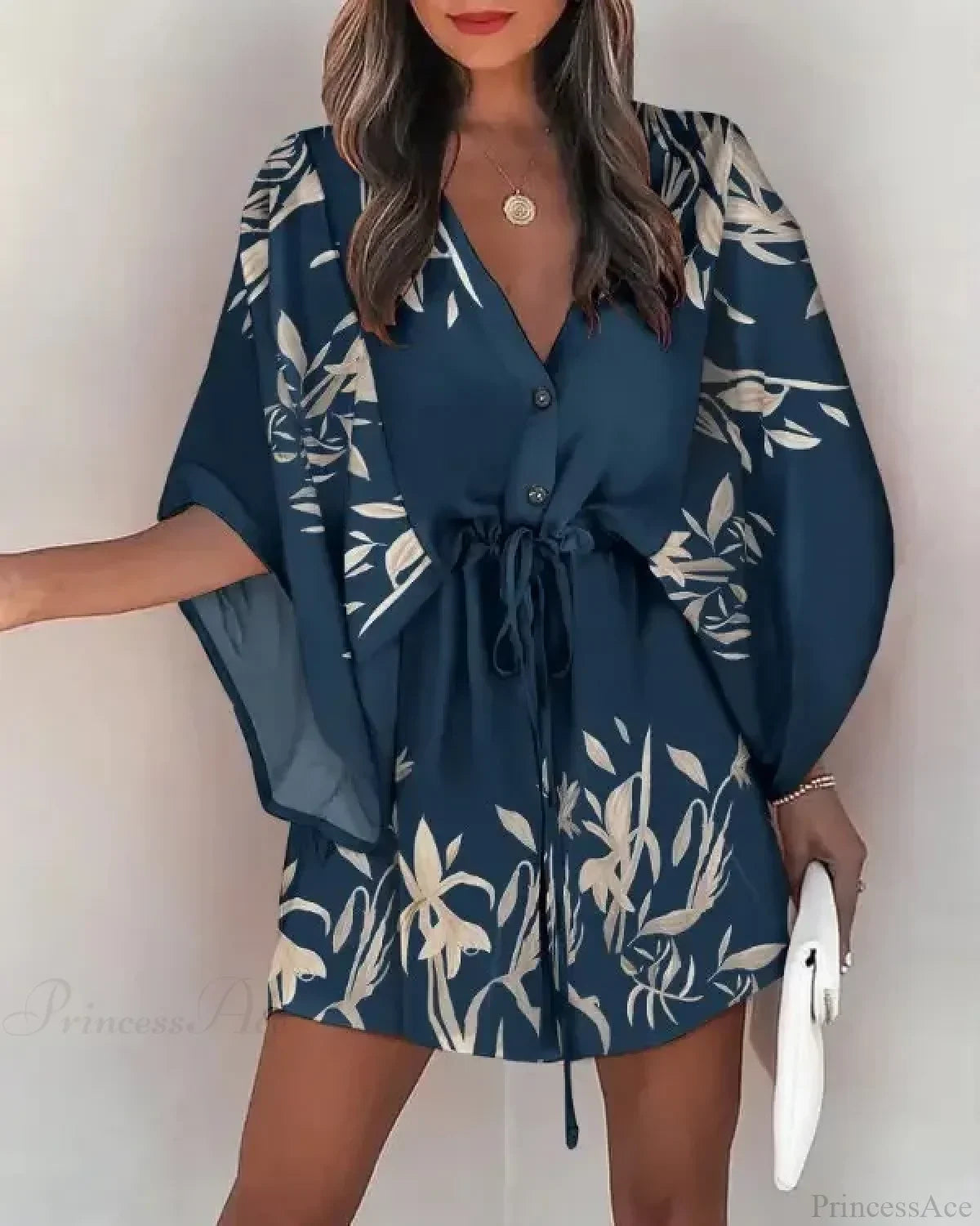 European Fashion Print V-neck Vacation Dress