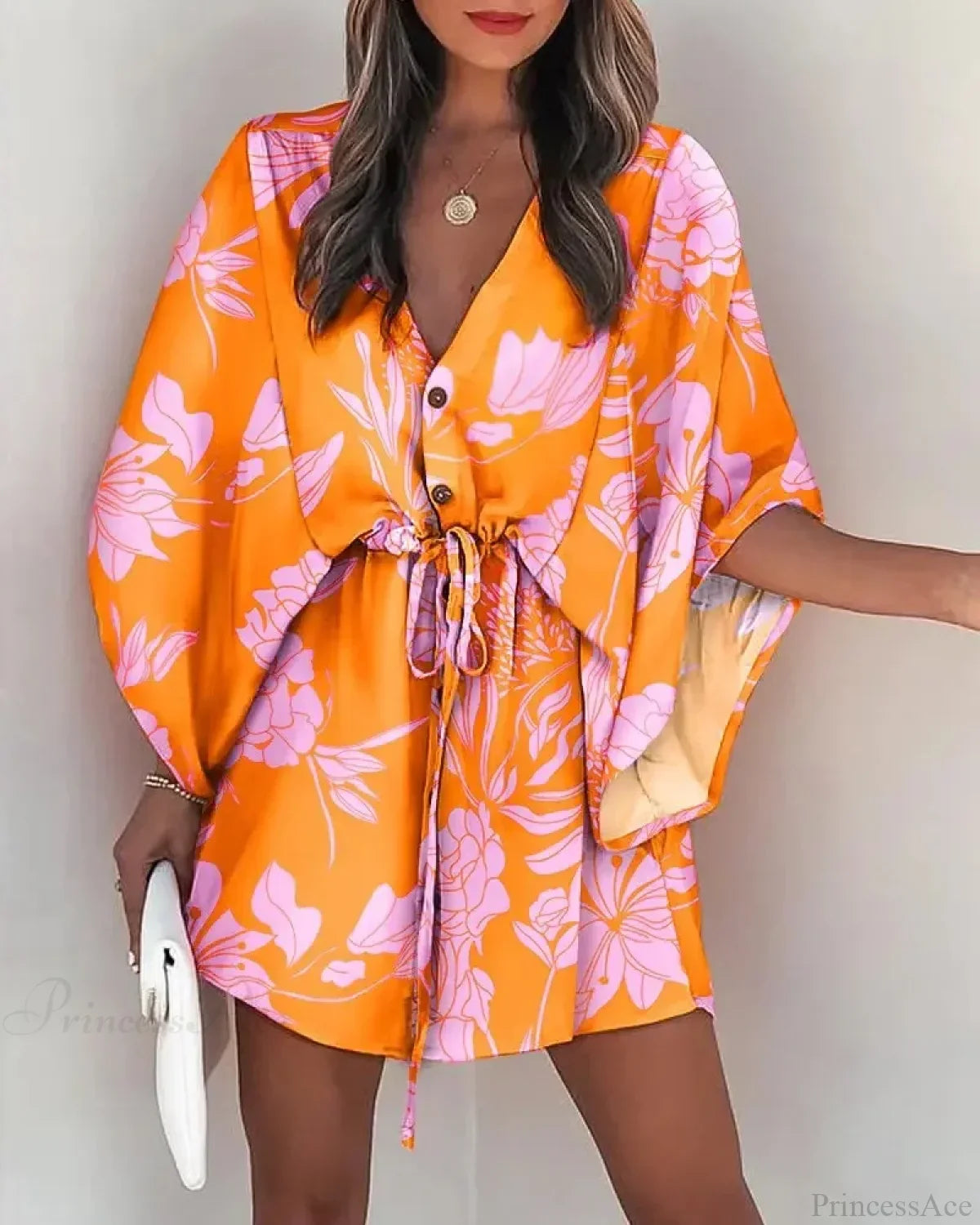 European Fashion Print V-neck Vacation Dress