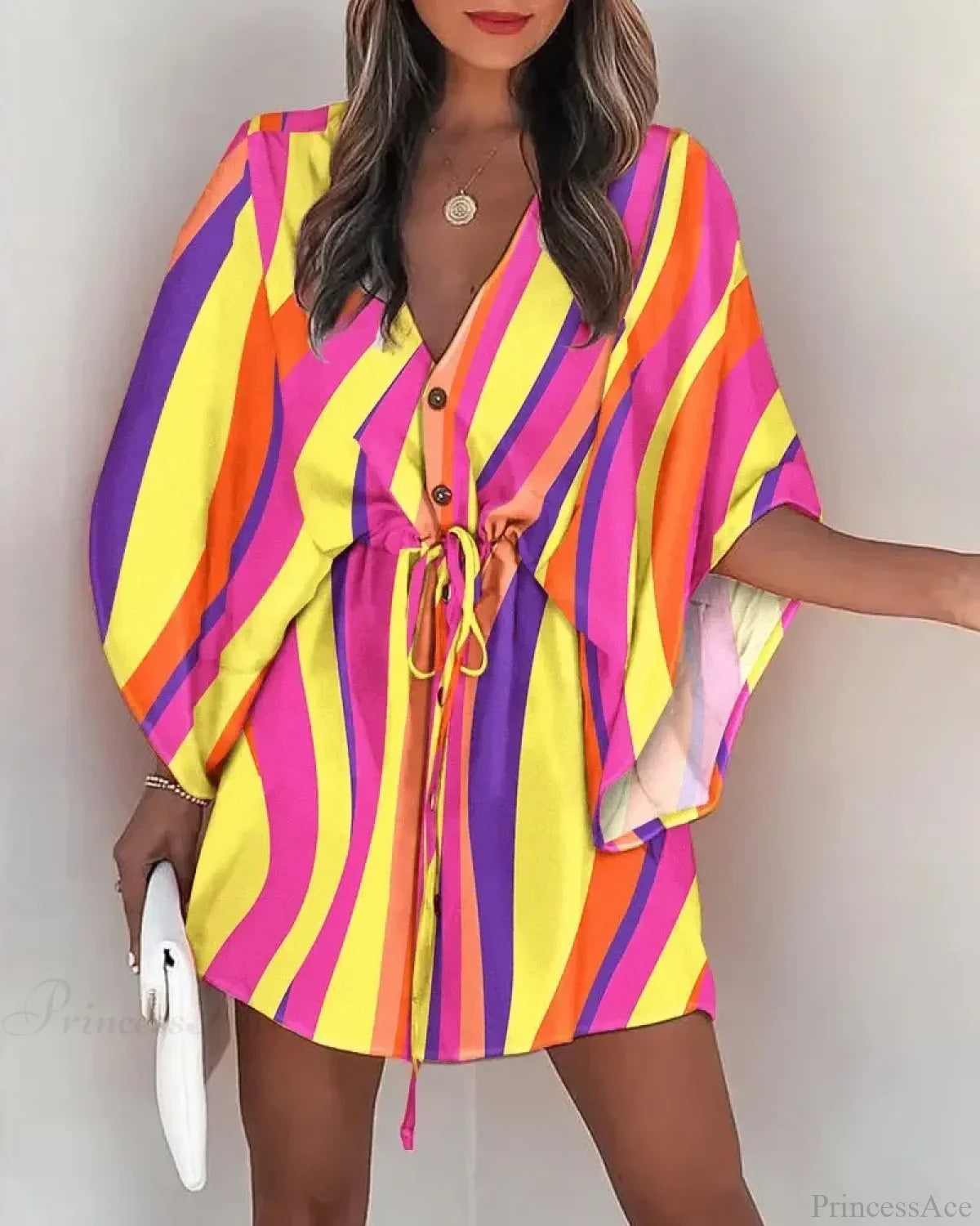European Fashion Print V-neck Vacation Dress