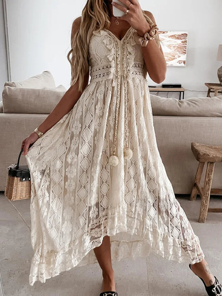Eva | Women's V-Neck Lace Maxi Dress