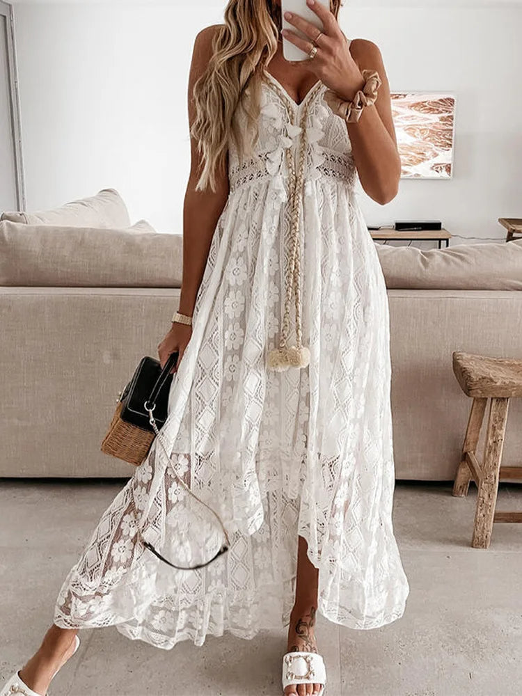 Eva | Women's V-Neck Lace Maxi Dress