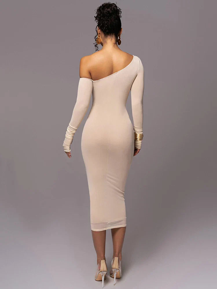 Evelyn | Women's One Shoulder Bodycon Midi Dress