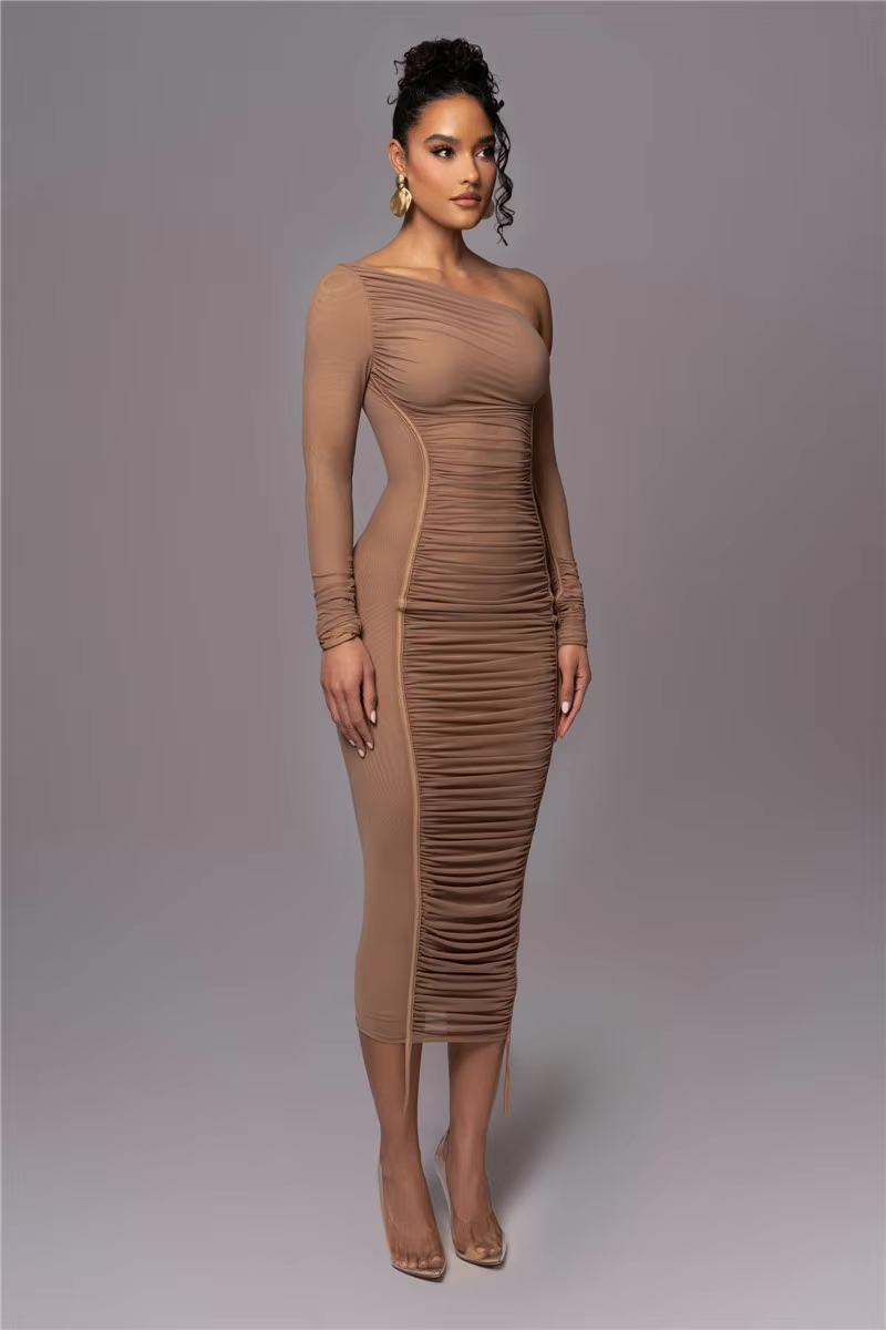 Evelyn | Women's One Shoulder Bodycon Midi Dress