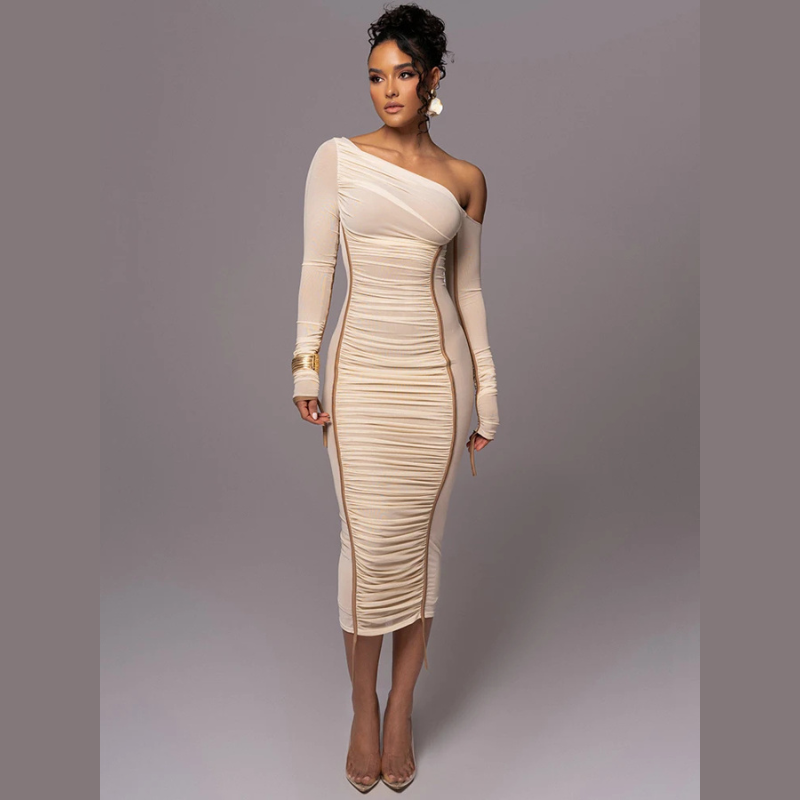 Evelyn | Women's One Shoulder Bodycon Midi Dress