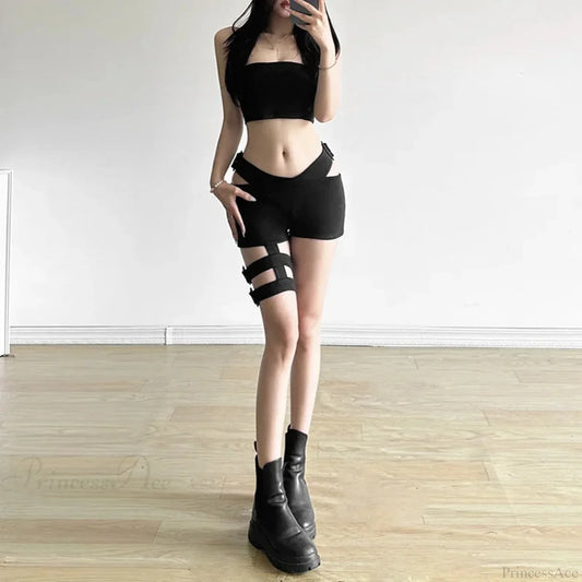 Exposed Waist Stretchy Dark Short