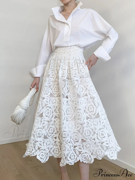 Eyelet Rosebud Graceful Pattern Maxi Skirt