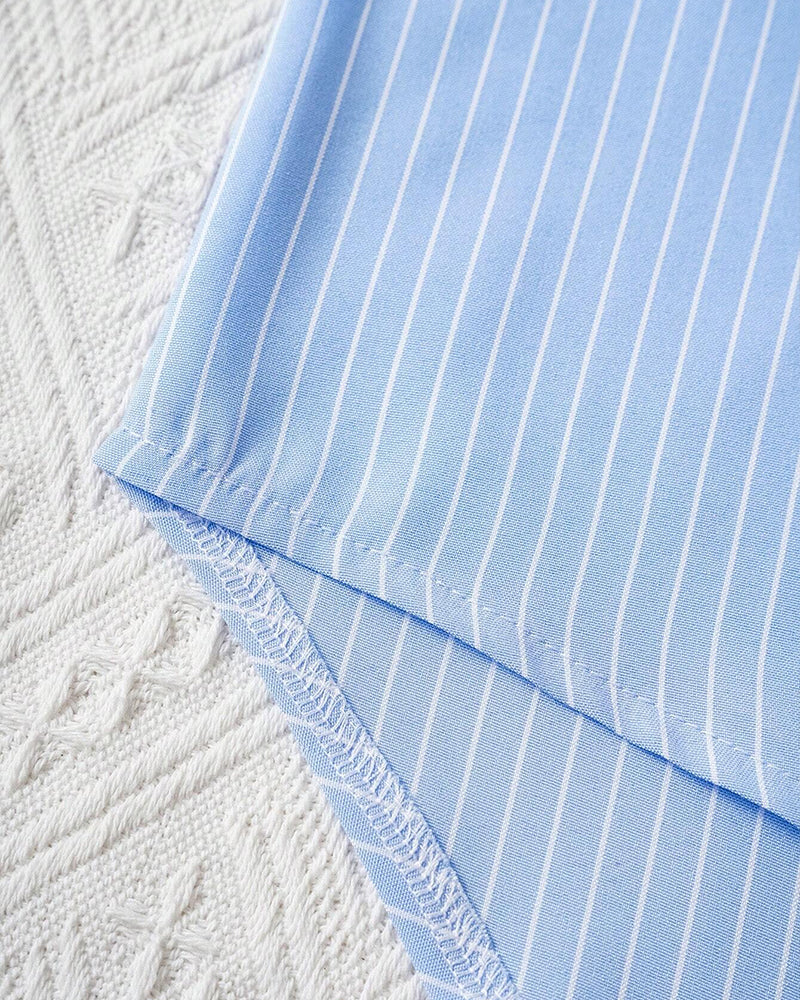 Nayla® | Casual Striped Loose Fit Button-Front Blouse For Women. Striped Blouse With Round Neck And Half-Length Sleeves.