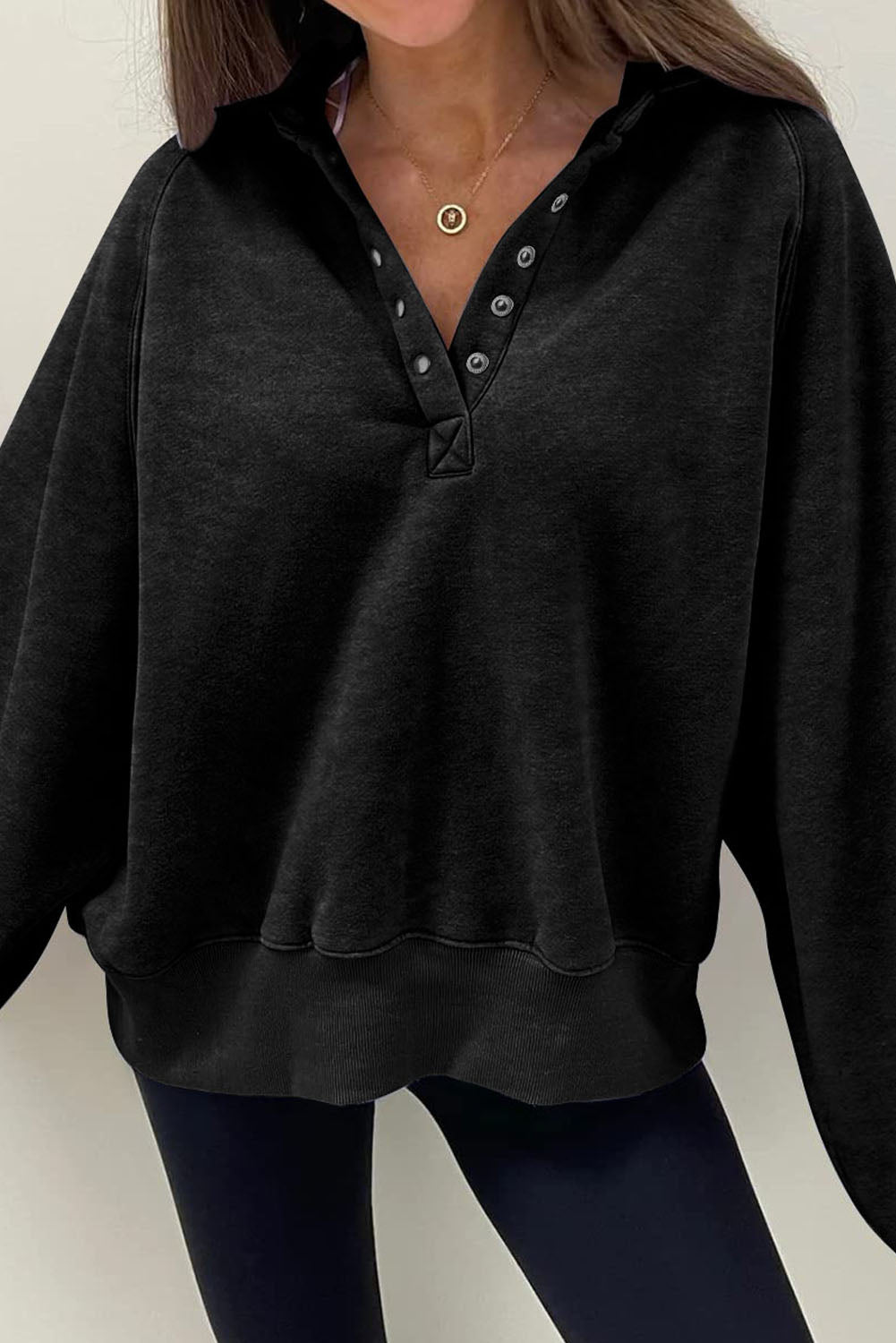 Olga | Long sleeve sweatshirt with half snap closure