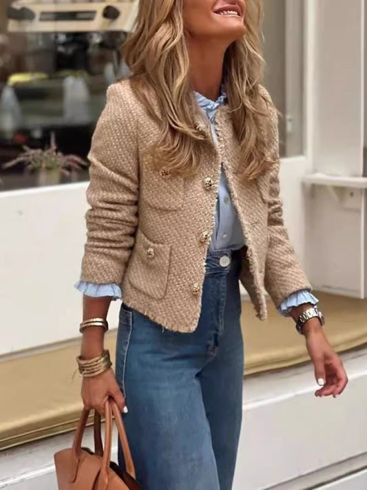 Sandra | Jacket with raw hem and pockets and crew neck