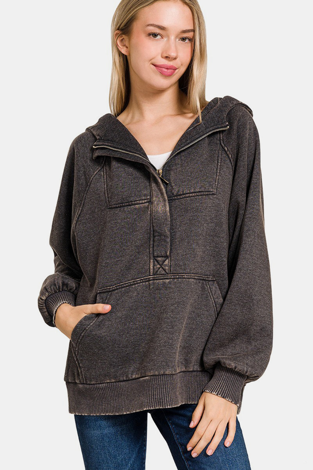 Carmen | Zenana Acid Wash Fleece Kangaroo Hoodie
