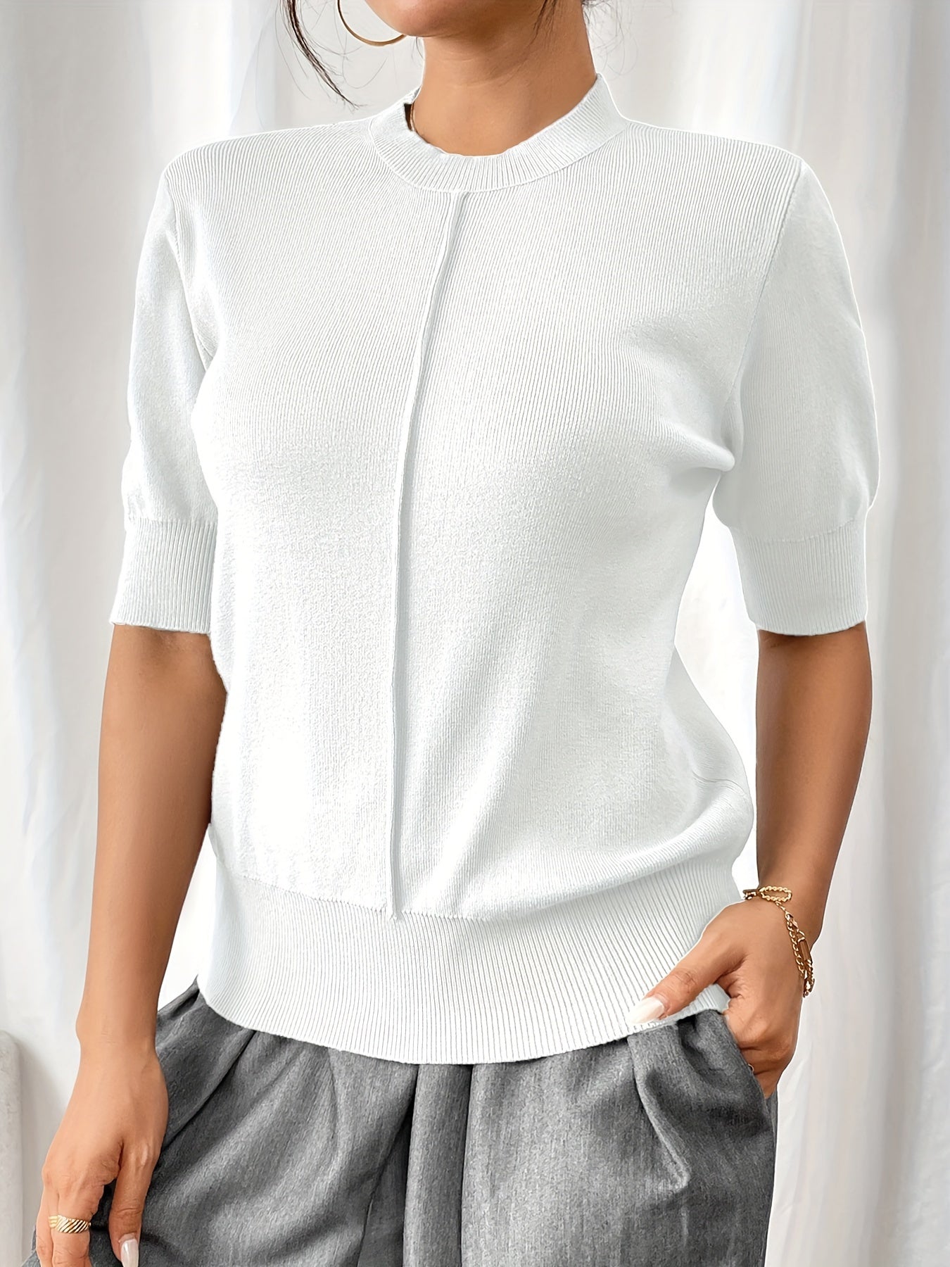 Lena® | Elegant Knit Shirt With Mandarin Collar
