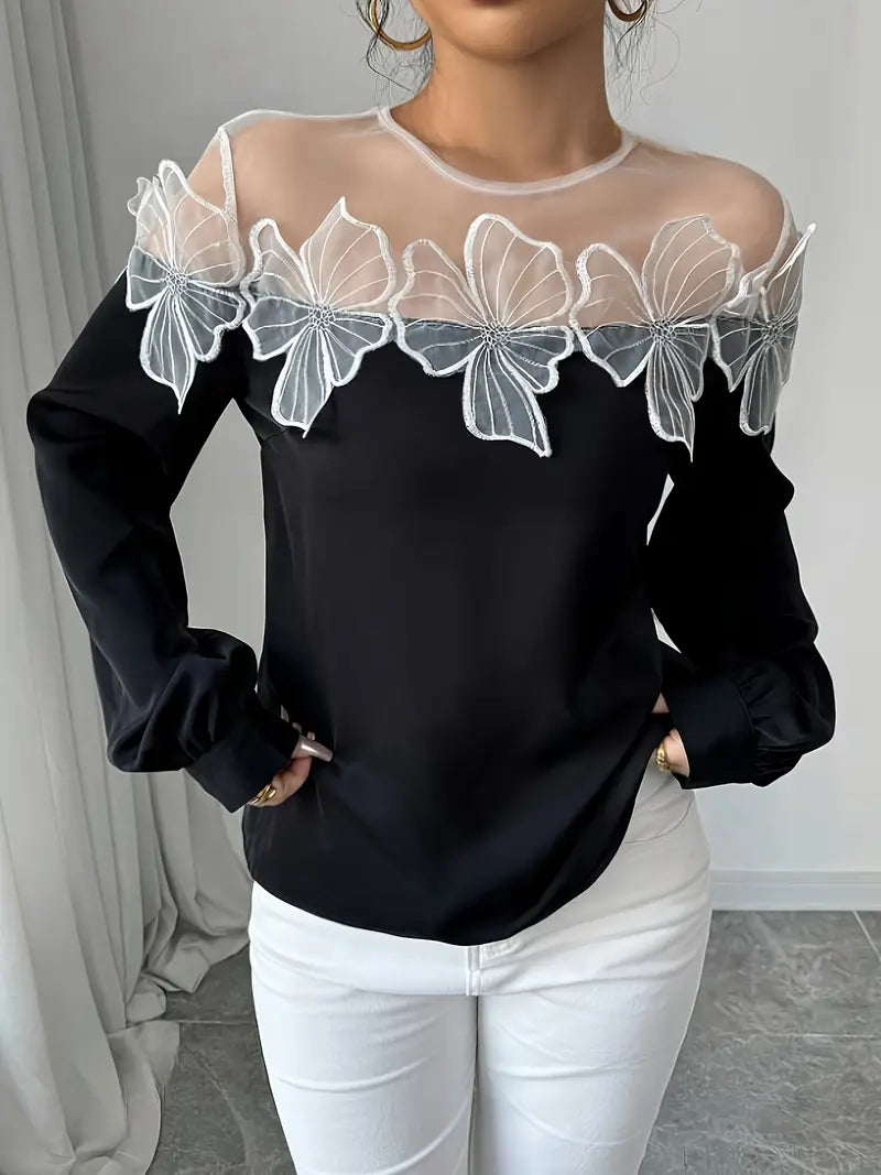 Vittoria® | Elegant Long-Sleeved Blouse Made Of Mesh Fabric