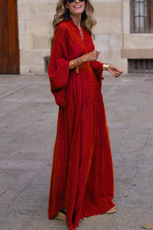 Noemí® | Polished Long Sleeve Loose V-Neck Waist Control Large Hem Dress