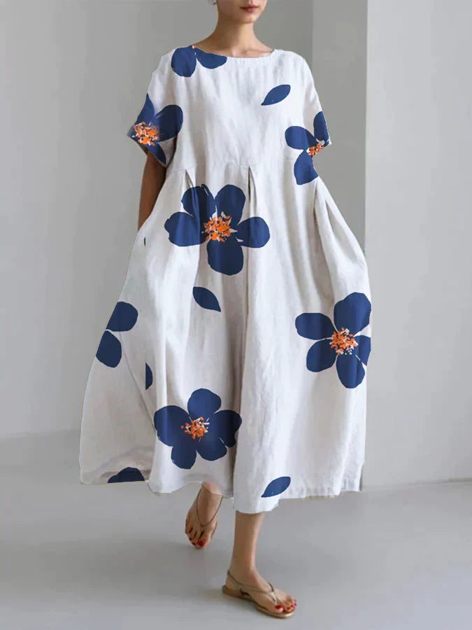 Nanda® | Women'S Casual Loose Round Neck Floral Dress For Spring And Summer