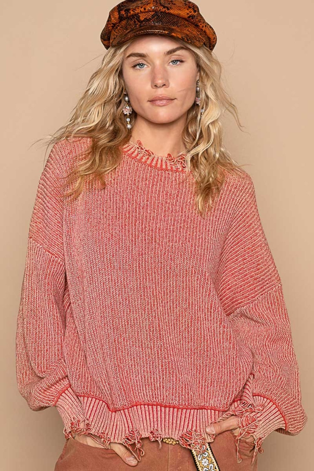 Agnes | Washed used look sweater with dropped shoulders