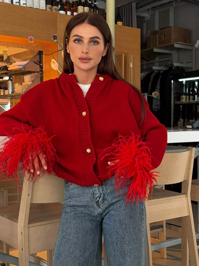 Yessica | Long-sleeved cardigan with feathers