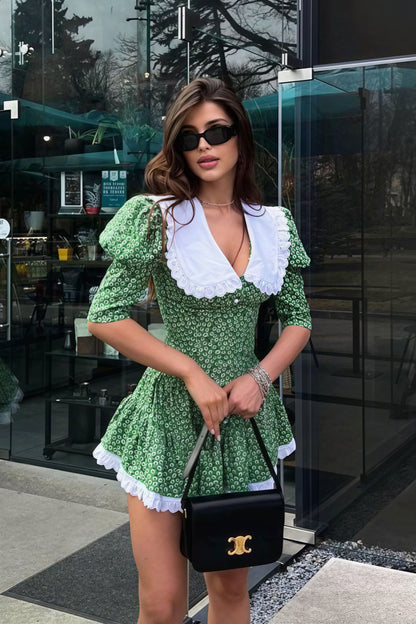 Peter Pan Collar Short Sleeve Floral Mini Dress