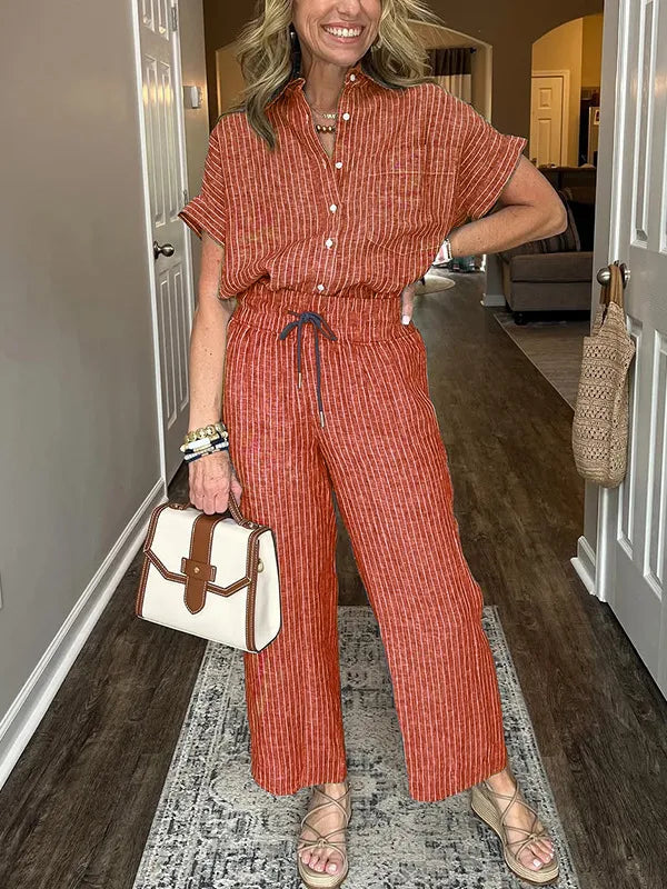 Rebecca® | Casual Loose Button-Down Shirt And Wide-Legged Pants Set