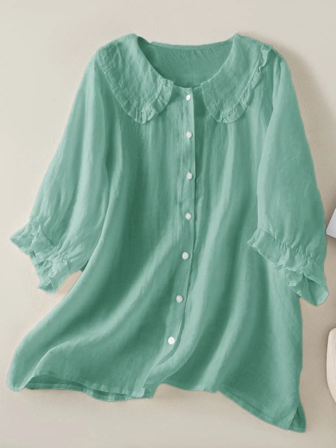 Naima® | Linen Blouse With Half-Length Sleeves And Collar