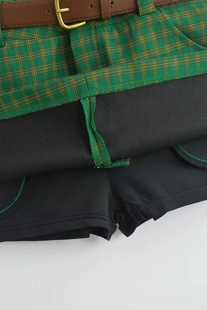 Letter Embroidery Plaid Low Waist Skirt