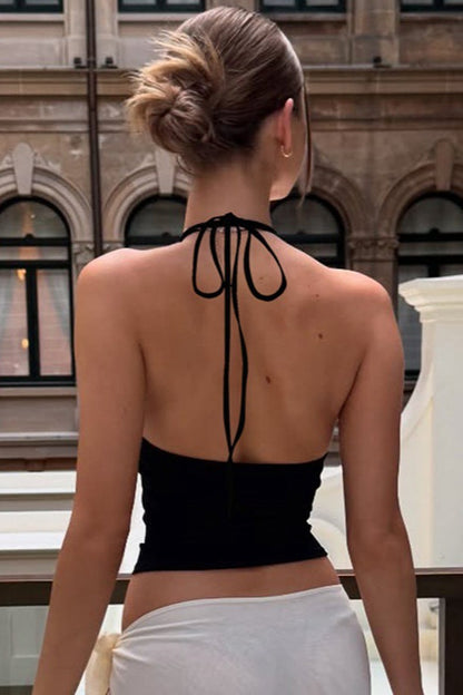 Sexy Low Cut U Neck Solid Halter Tie Cami Top