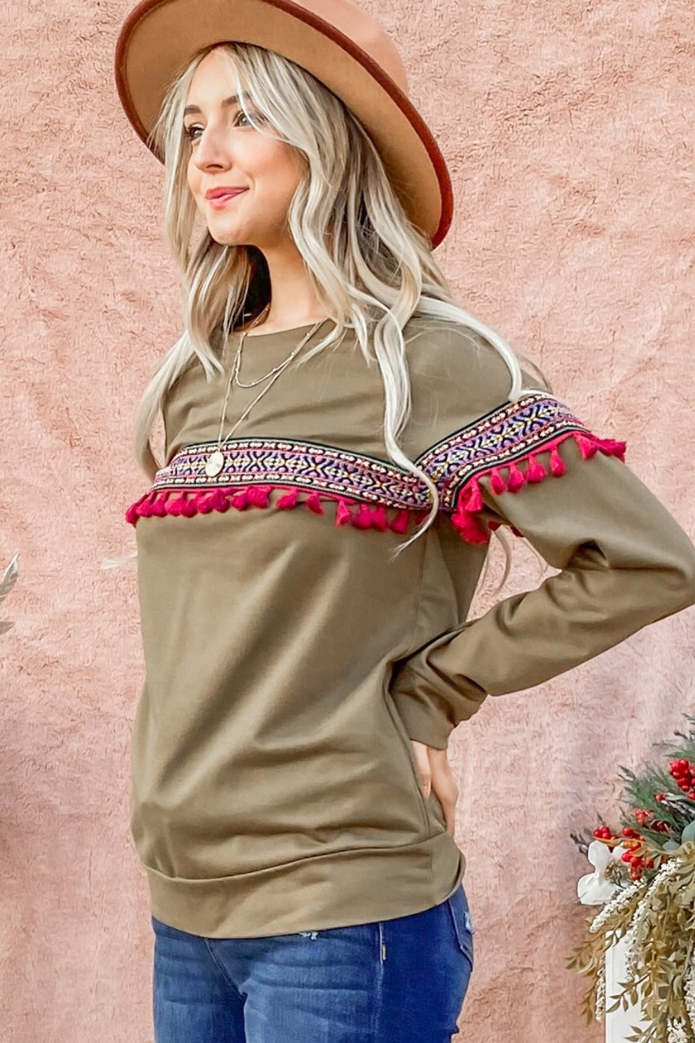 Magda | And the Why ethnic top with ribbon and tassel trim