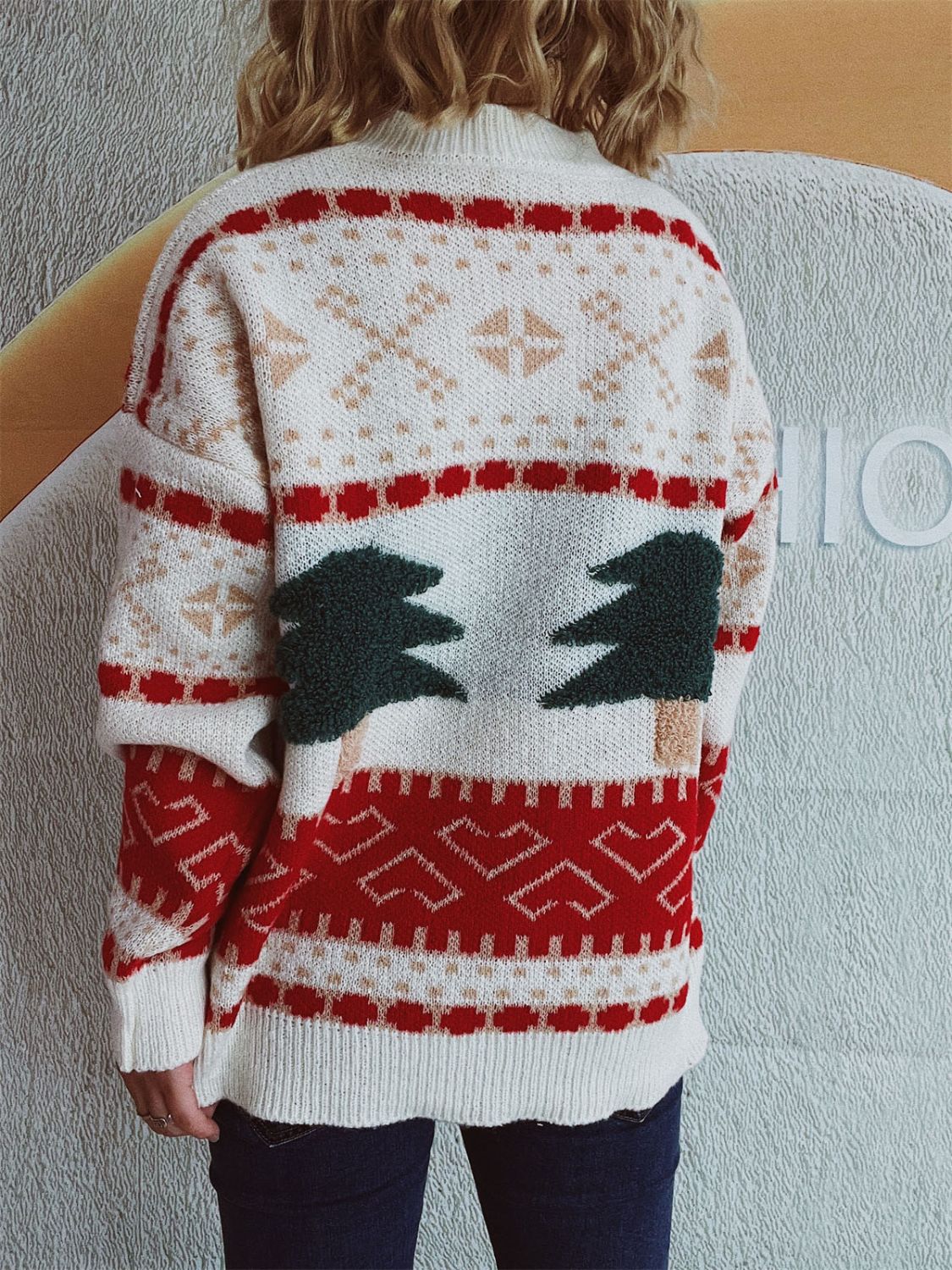 Annelies | Long-sleeved Christmas tree sweater with stand-up collar