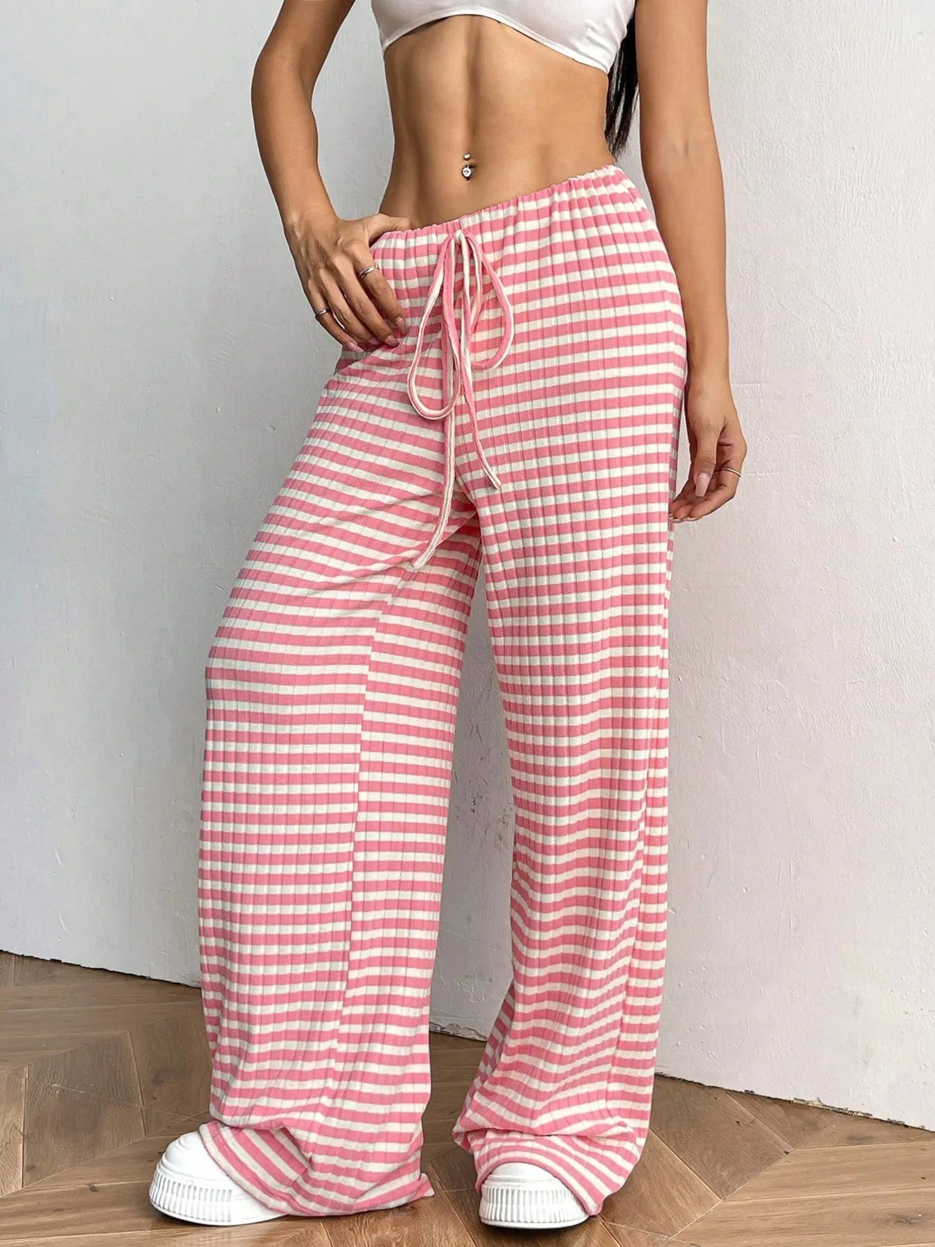 Stefania® | Striped Wide Leg Pants With Drawstring